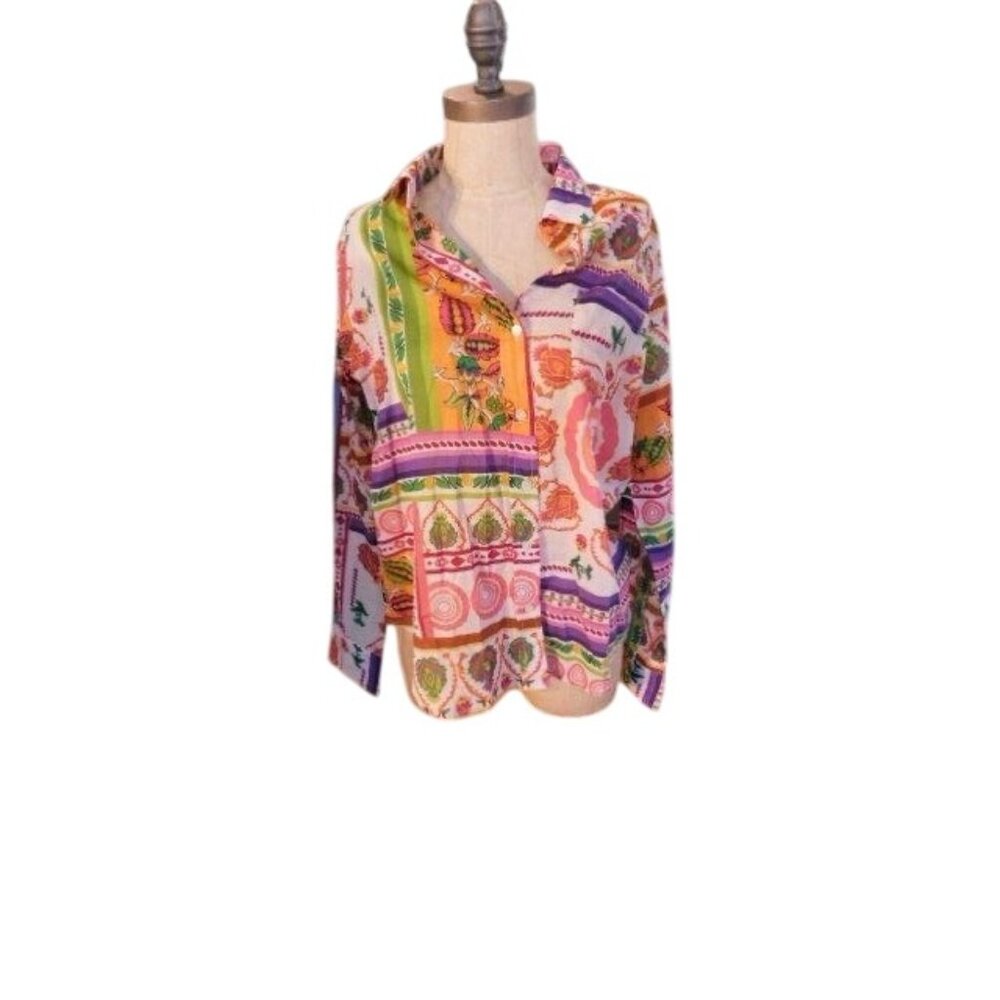 Sigrid Olsen Size S Small Boho Cloth Button Down Long Sleeve Top NWT
